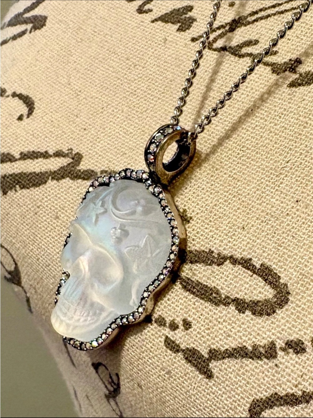 Kirk’s Folly Glass Dream Skull Crystal Pendant Necklace Celestial Moon Stars - Picture 7 of 13